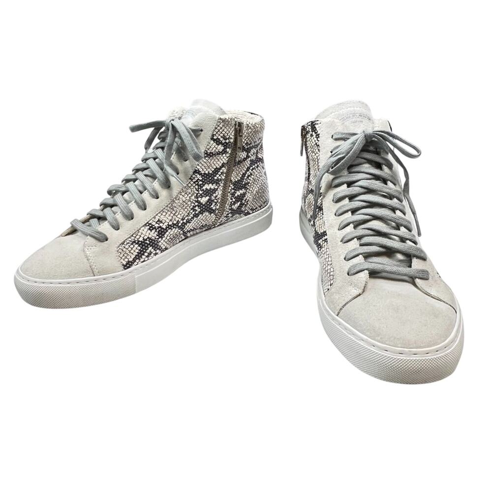 P448 Skate Python High Top Sneakers 41 Silver Snakeskin Suede Side Zip Trainer